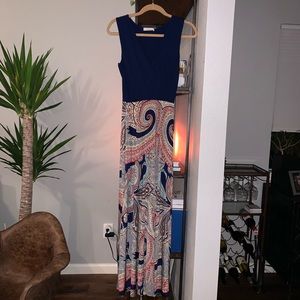 Gilli Tahj 2fer Knit Maxi Dress Navy Blue Paisley